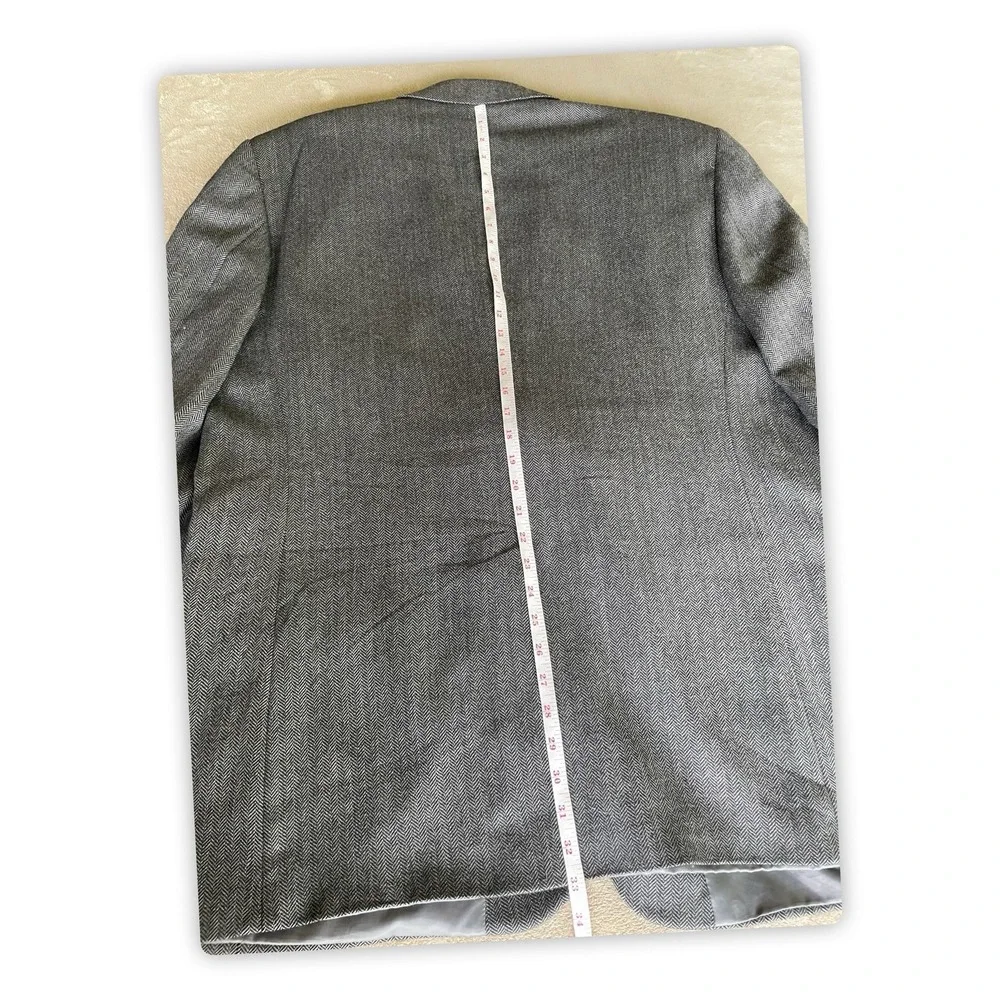 Savile Row Lambswool Sport Coat Blazer Gray Herringbone Mens 48 Long